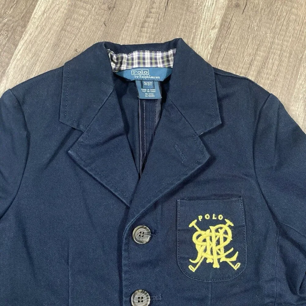 Ralph Lauren Polo Boy Blazer Jacket 3T Crest Navy Blue Preppy Academia Gentleman
